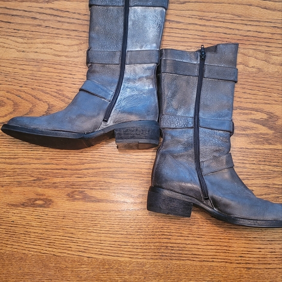 Rezzo Distressed Black White Genuine Leather Moto Combat Shoes Tall Boots - Picture 2 of 14